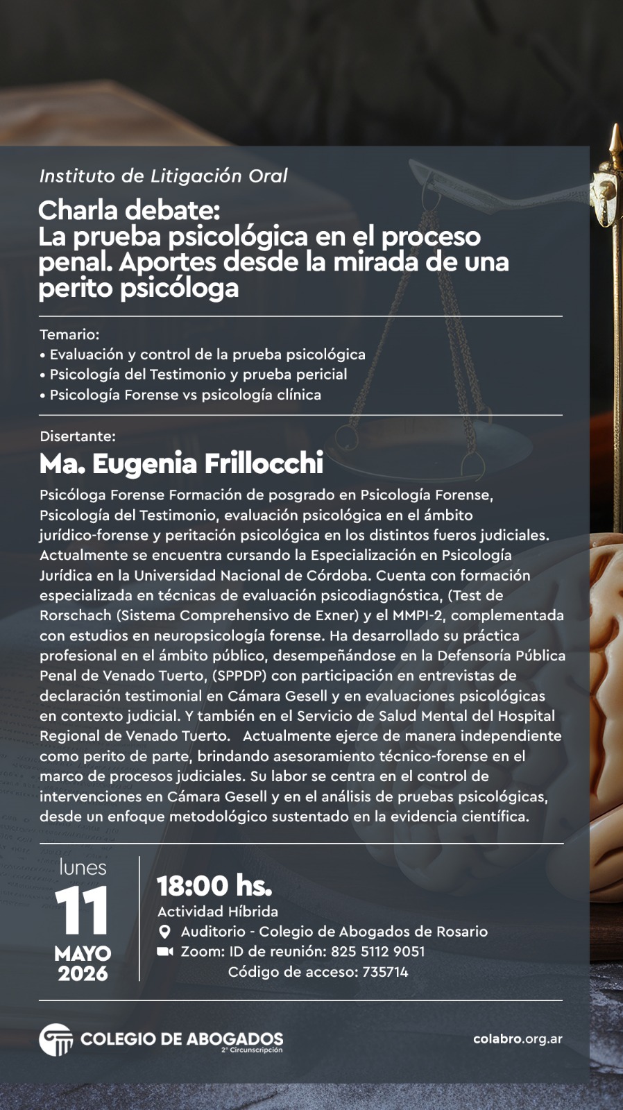 La prueba psicológica en el proceso penal. Aportes desde la mirada de una perito psicóloga - 11/05/2026